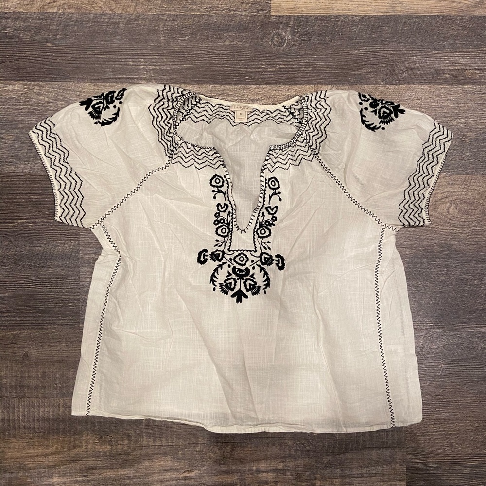 J. Crew Black/White Scoop V Neck Boho Top